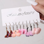 Fashion Jewellery Cute Duck Butterfly Heart Hug Me Love Earrings 5Pcs Set