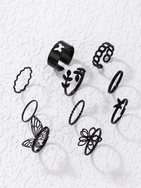 Fashion Jewellery 10 Pcs Black Ring Set