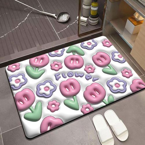 Absorbent Mat Flower Soft Diatom 3D Mud Floor Mat Bathroom Non-Slip Rug