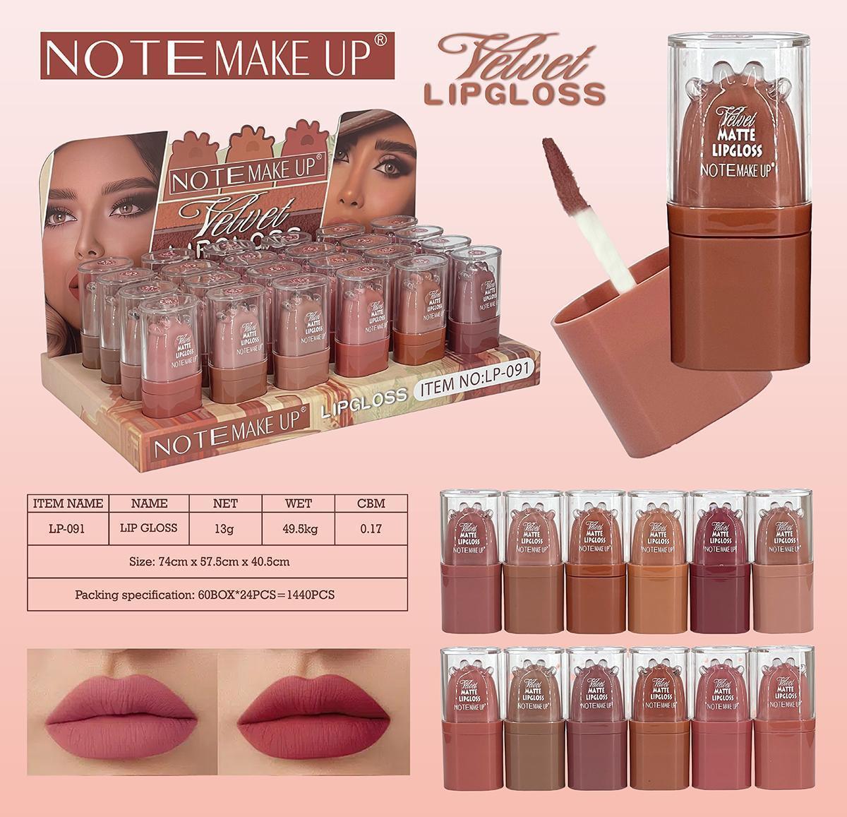 Note Makeup Velvet Lipgloss Pack of 12