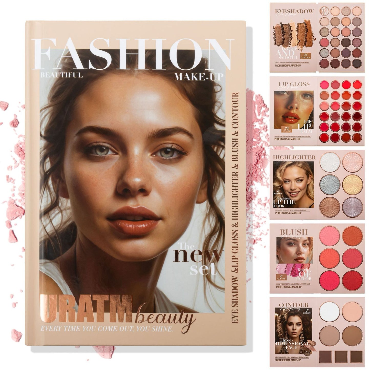 URATM Beauty Fashion Beauty Makeup Eyeshadow Lip Gloss Highlighter Blush Contour All In One 5 Pages Book Palette