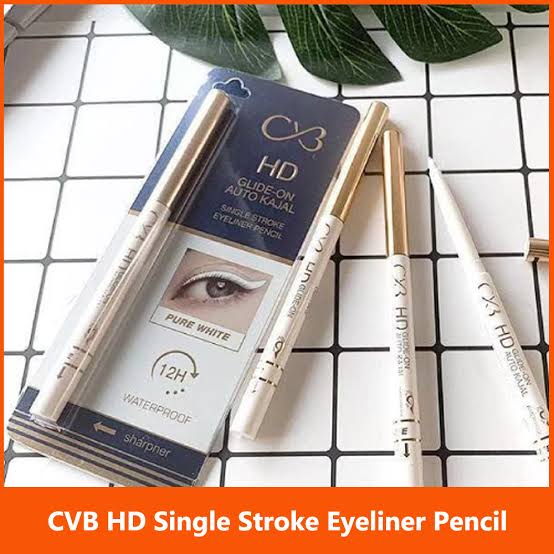CVB HD Glide On Auto Kajal Single Stroke Eyeliner Pencil Pure White Waterproof