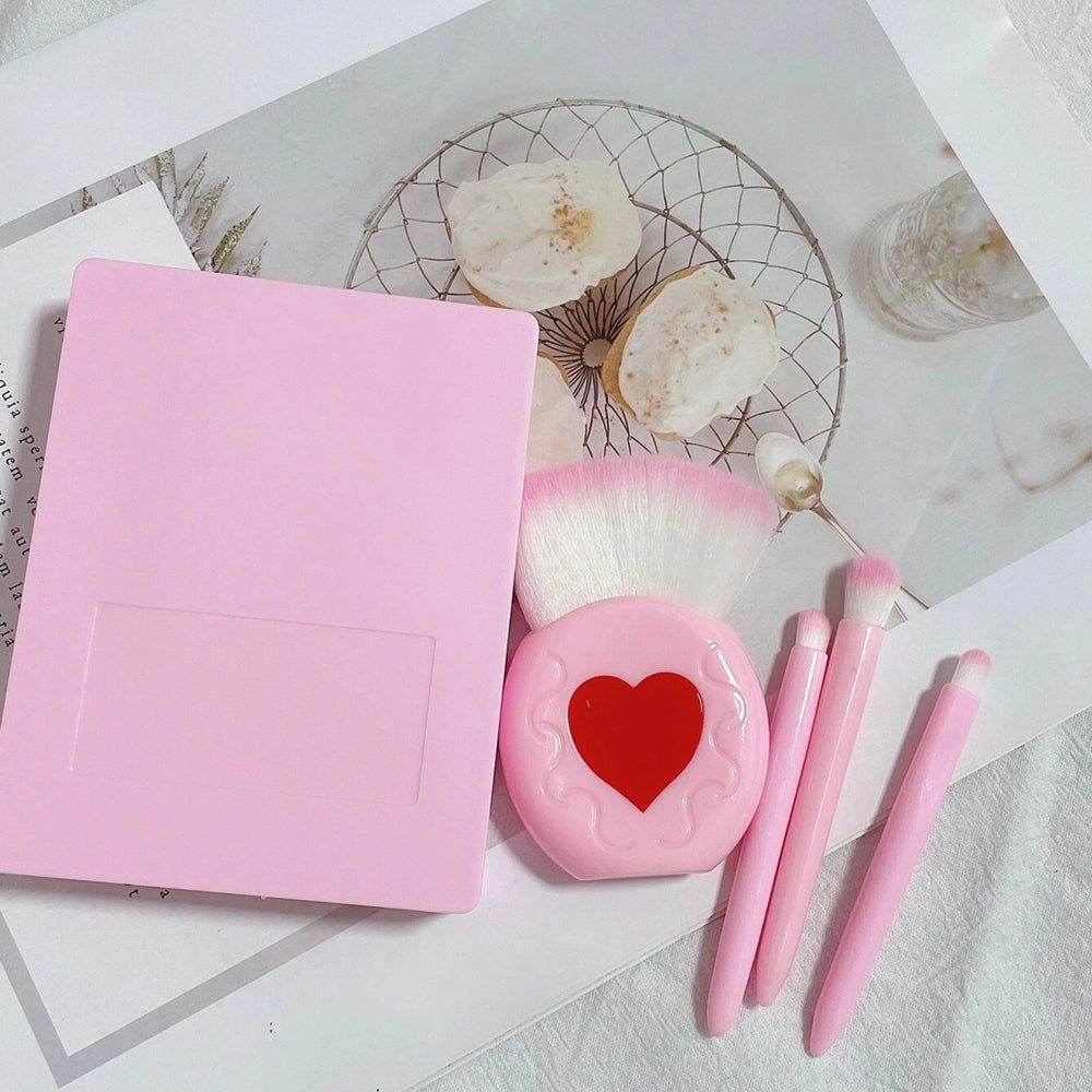 Cute Fancy 4 Pcs Mirror Plastic Box Brush Set