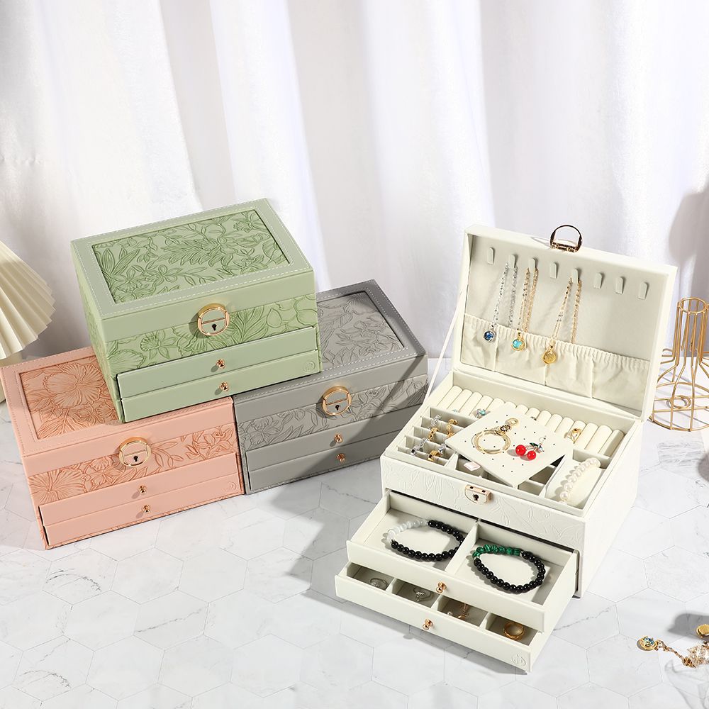 Multipurpose 3 Layer Luxury Self Textured Leather Jewelry Box Style BT-01