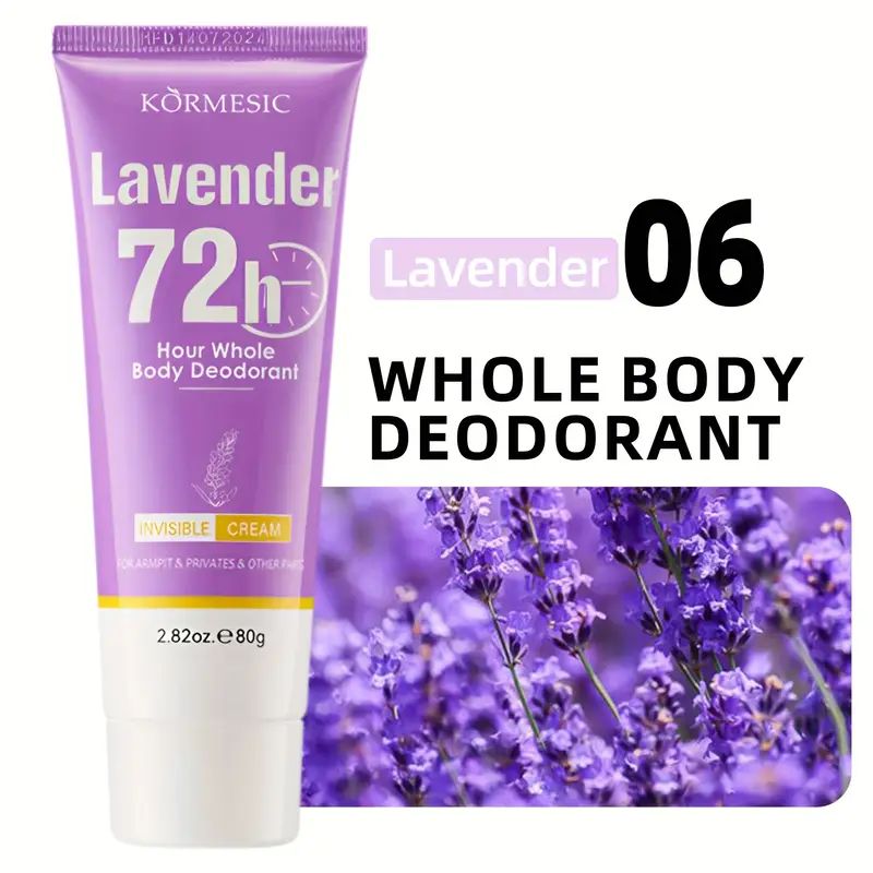 Kormesic Lavender 72 Hour Whole Body Deodorant Invisible Cream Body Deodorant For Armpit & Private & Other Parts Cream 80g