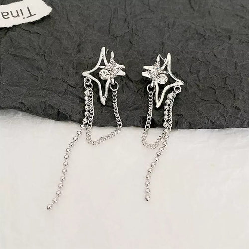 Silver Color Star Tassel Earrings