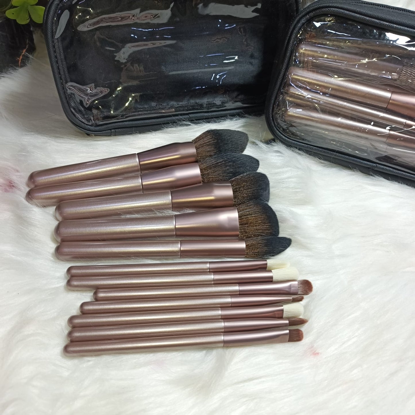 Premium Ultra-Soft Rose Gold Complete Face & Eye Makeup Brush Kit