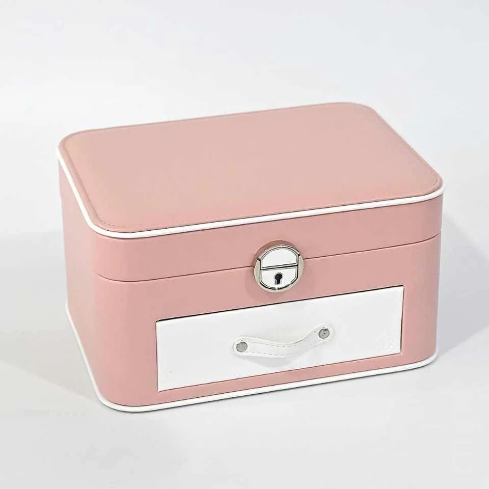 Multipurpose Double Layer Jewelry Storage Box With Mirror Cosmetics Makeup Organizers With Drawer And Lock