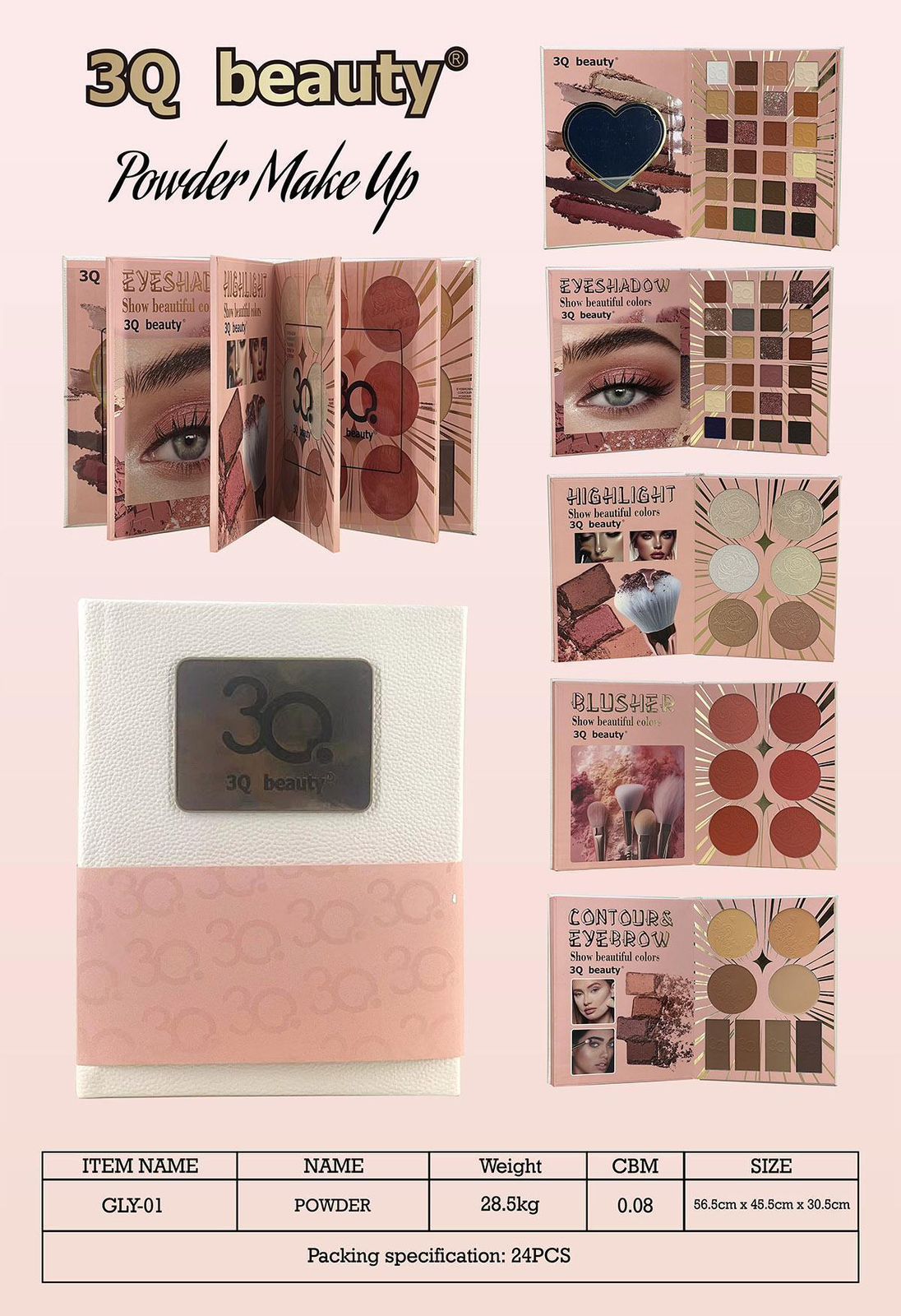 3Q Beauty 5 Fold Book Palette High Quality Pigmented