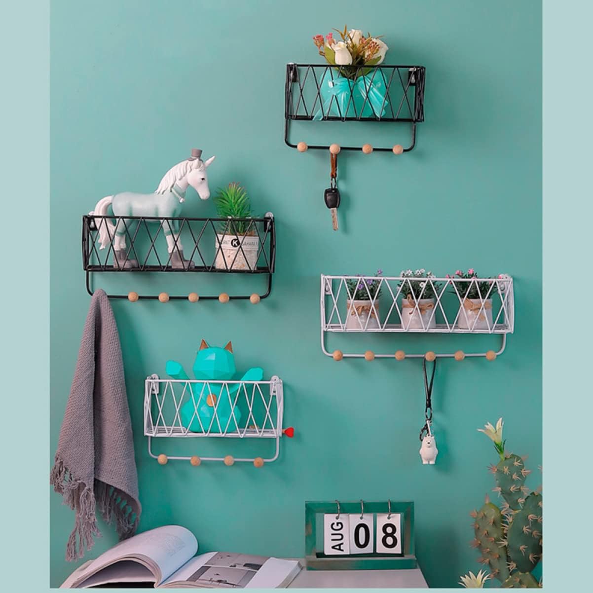 Wall Mounted Criss Cross Wall Shelf Storage Rack With Hook 0459