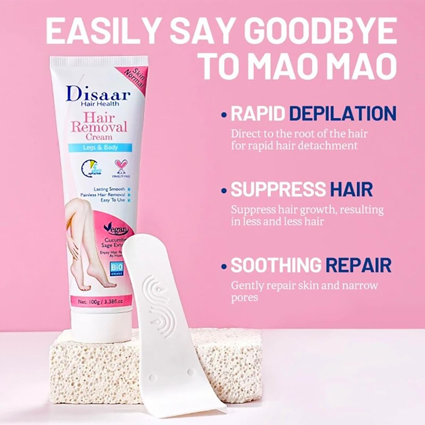 Disaar Hair Removal Cream Legs Body 5 min Fast Action Armpits Breasts Arms Bikini Area Vegan All Type Of Skin 100g