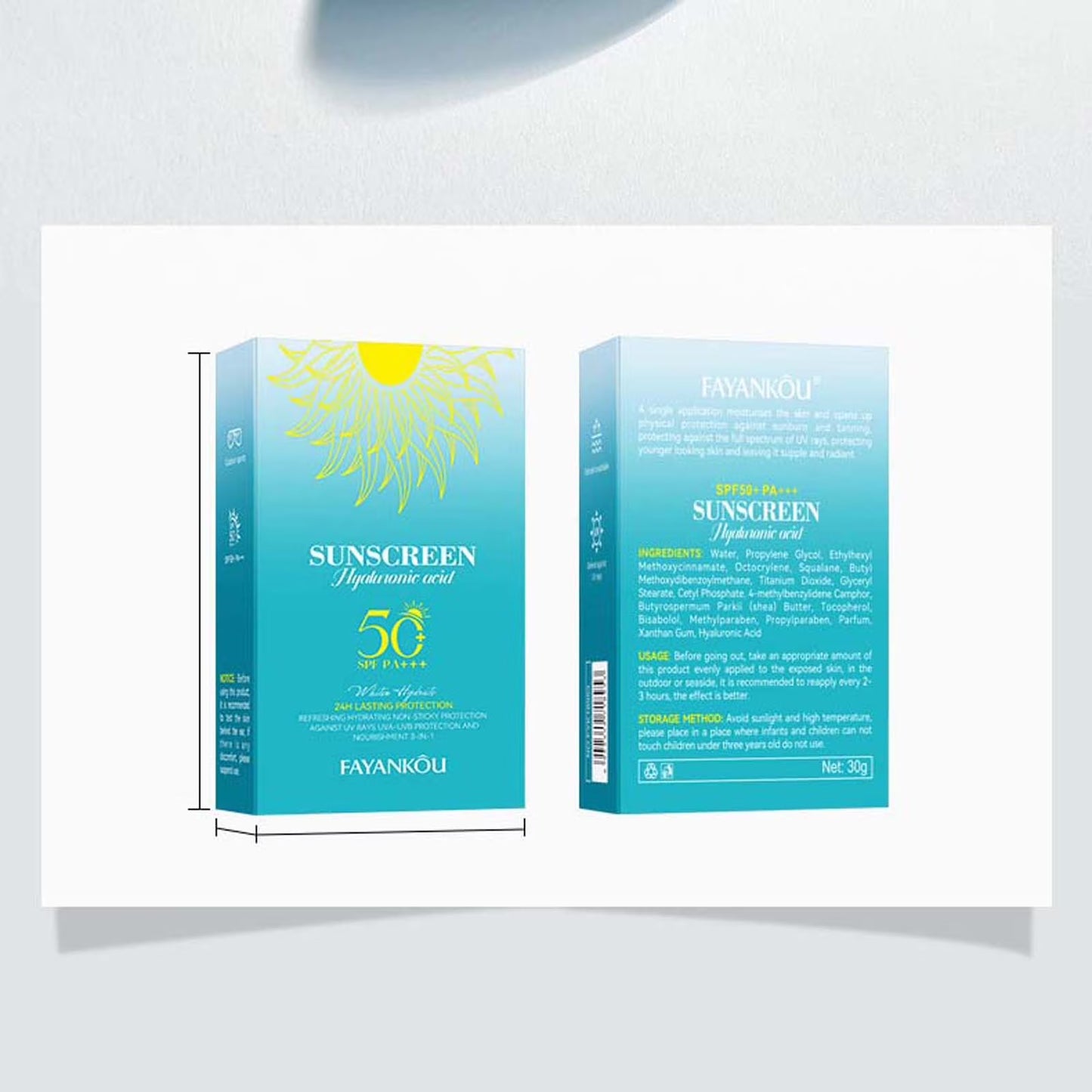 Fayankou Sunscreen SPF 50+++ with Hyaluronic Acid 24H Hydration UV Protection Non Greasy Lightweight Moisturizing Isolation Body Sun Screen Cream 30g