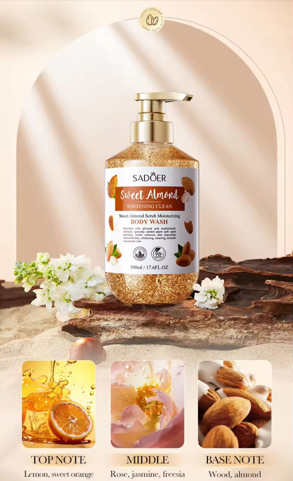 Sadoer Sweet Almond Scrub Moisturising Body Wash