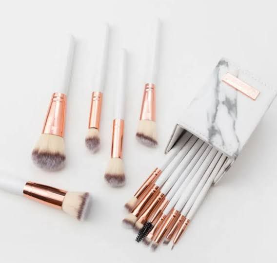 BH COSMETICS SIGNATURE MARBLE AND ROSE GOLD MAKEUP BRUSH SET WITH HOLDER – 13 PIECES
