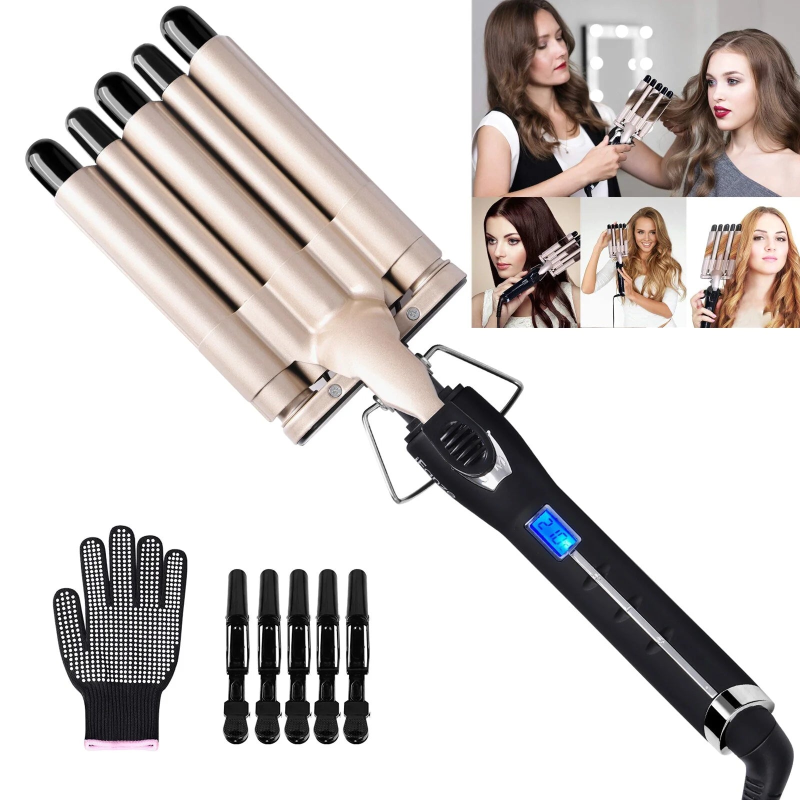 iFanze Curling Iron hair Curler Hair Straightener Hair Waver With Adjustable Temperature LCD Display