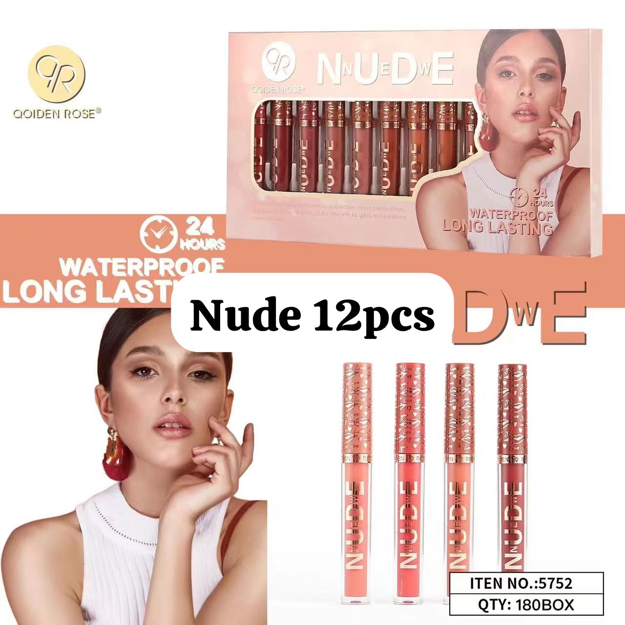 Qoiden Rose New Nude 12Pcs Lipgloss Set