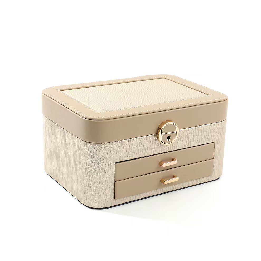 Multipurpose Wooden Jewlery Box With 2 Drawer Cosmetic Makeup Storage Bag Organizer