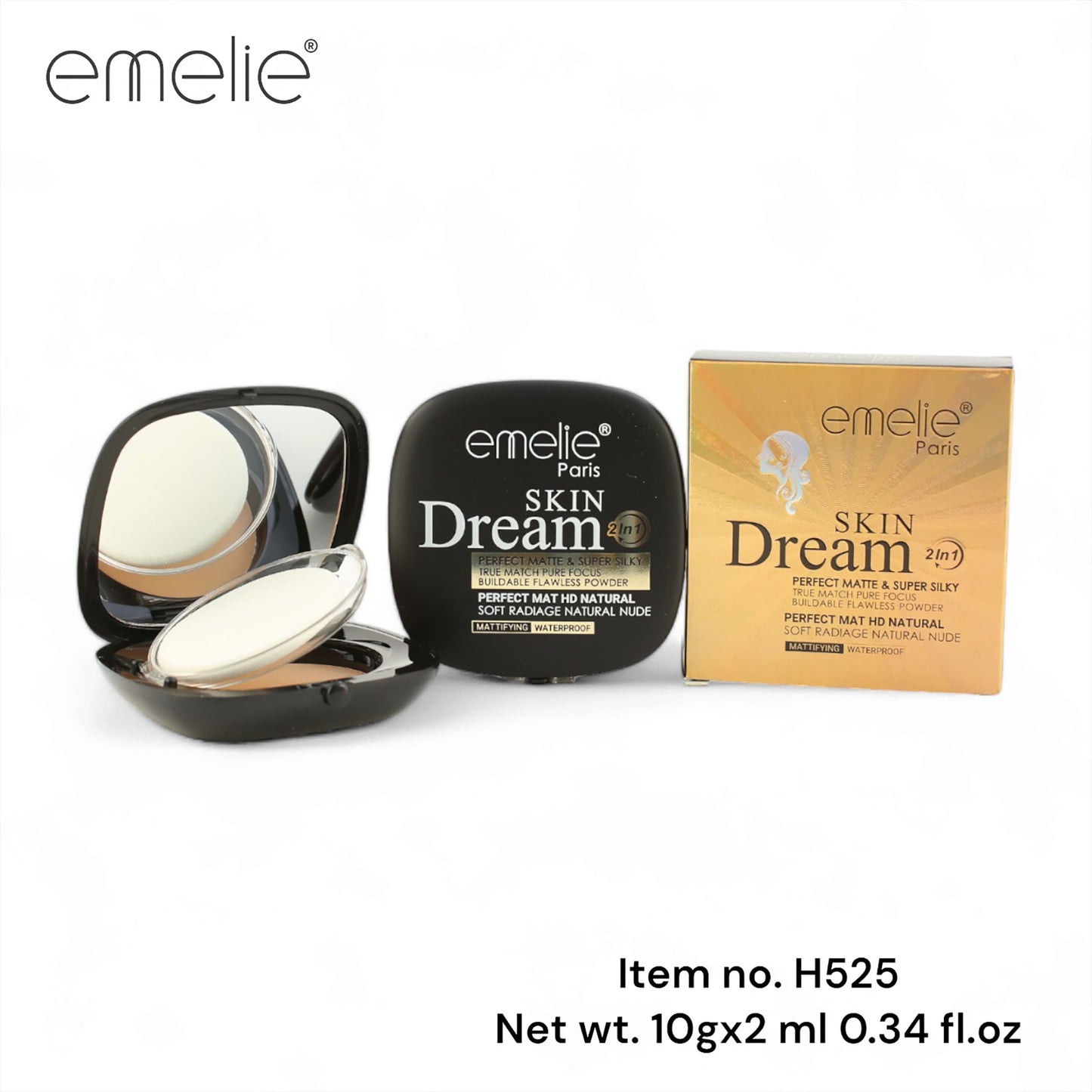 Emelie Skin Dream 2in1 Perfect Matte And Super Silky HD Natural Mattifying Waterproof Powder
