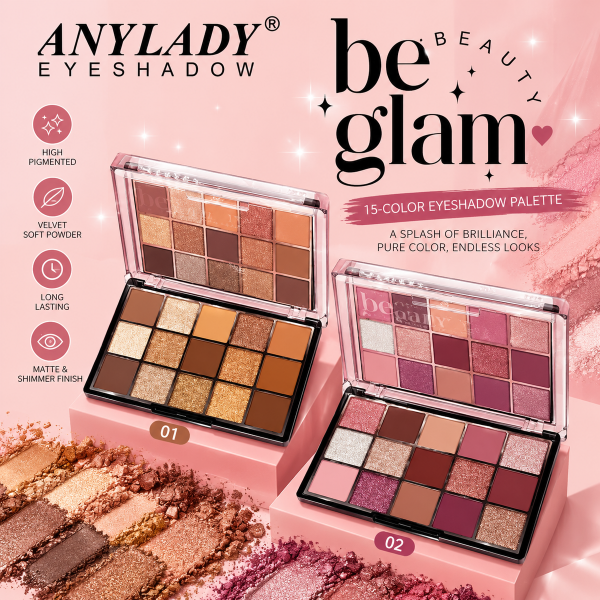 Anylady Be Glam 15-Color Eyeshadow Palette (Model 8563)