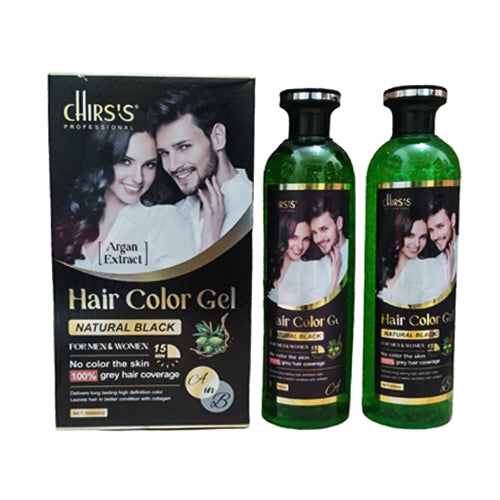 CHIRS'S Professional Hair Color Gel For Men & Women With Argan Axtract - 500ml X 2 -\ Natural Black
