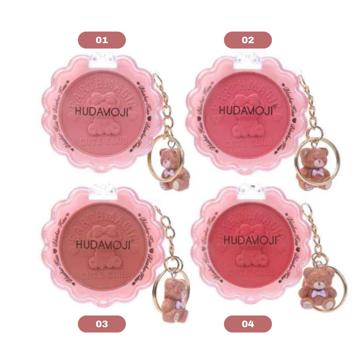 Hudamoji Blusher Kiss Cute Club Compact Blush with Cute Bear Keychain
