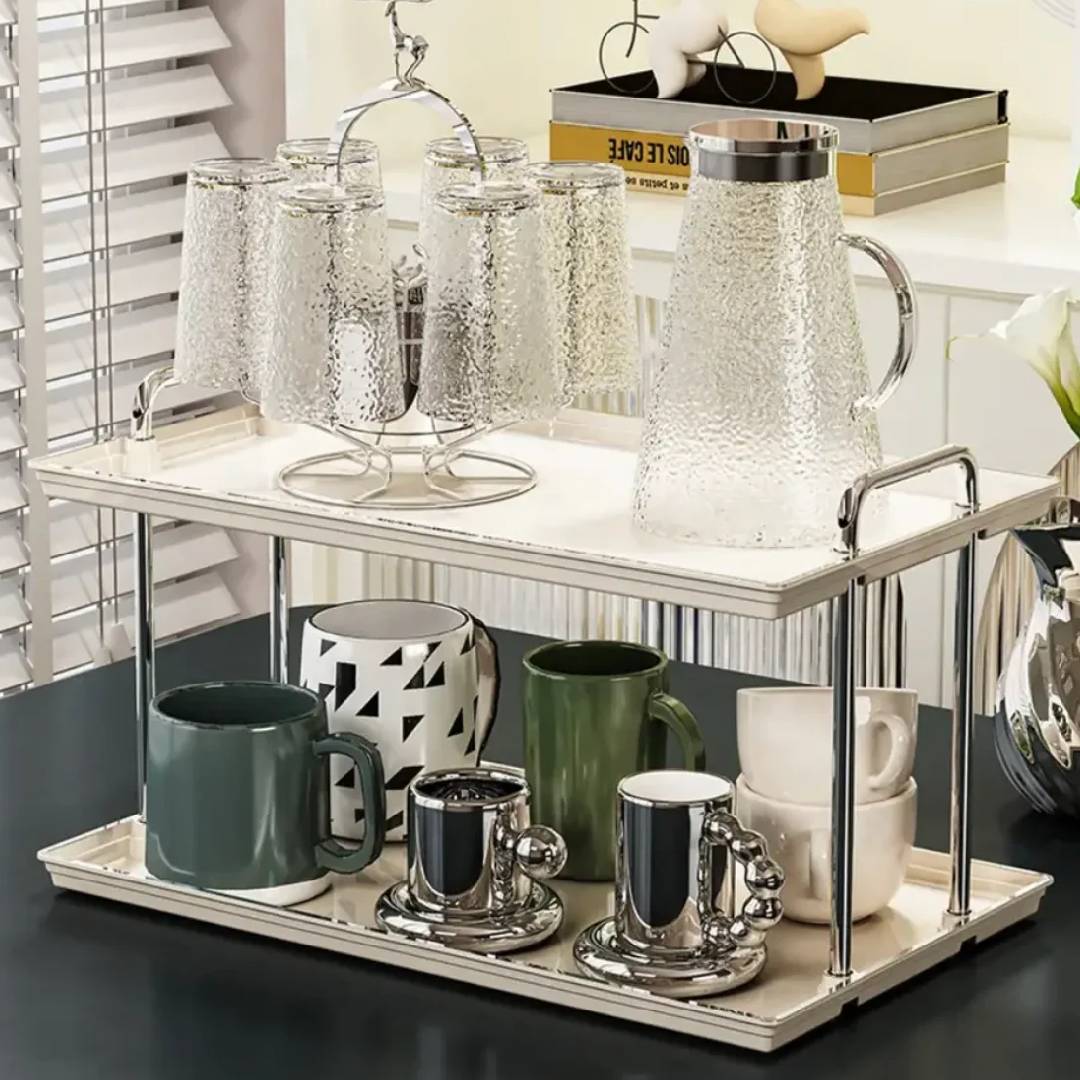 Double Layer Luxury Acrylic Shelf With Aluminum Rod Storage Rack Deskt