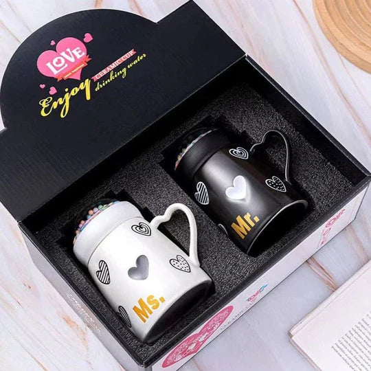 Mr Mrs Couple Ceramic Mug Set With Snow Ball Globe Lid 1542