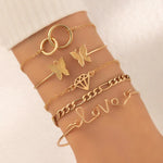 Fashion Jewellery Butterfly Diamond Shape Hollow Love Ladies Five Layers Gold Bracelet Set