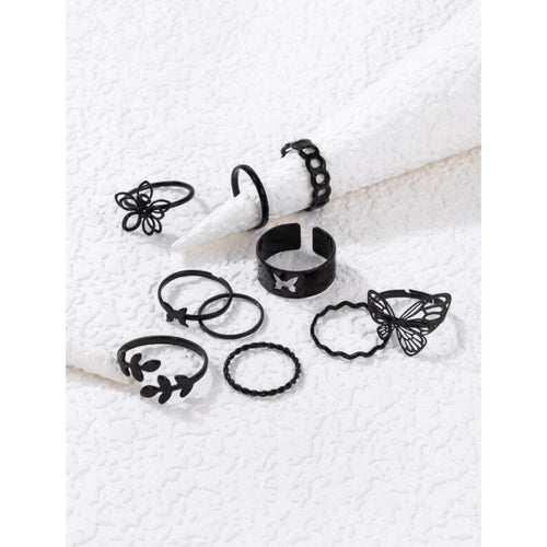 Fashion Jewellery 10 Pcs Black Ring Set