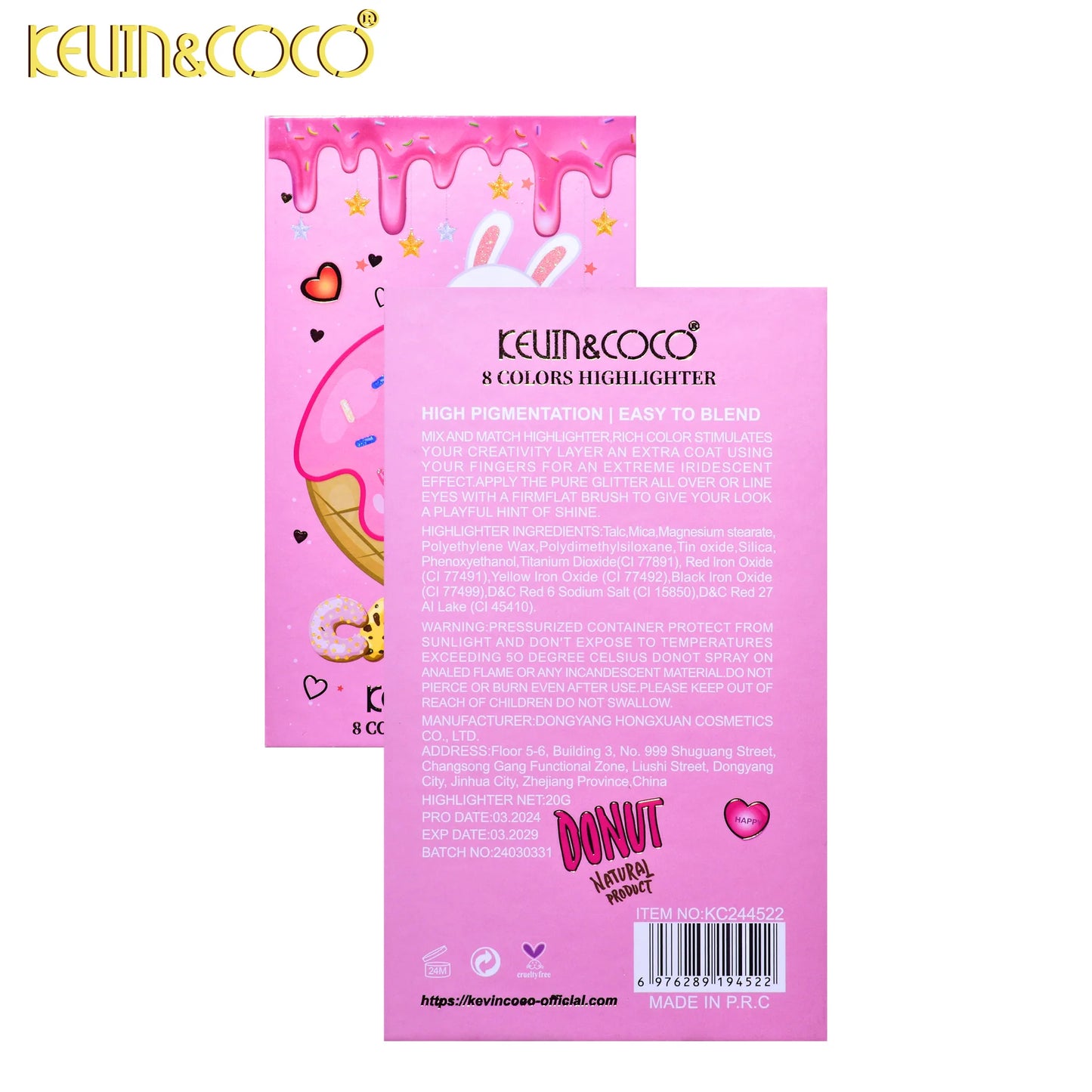 Kevin & Coco 8 Color Donut Candy Highlighter Palette