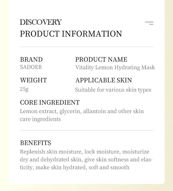 Sadoer Botany And Fruits Lemon Hydrating Face Sheet Mask