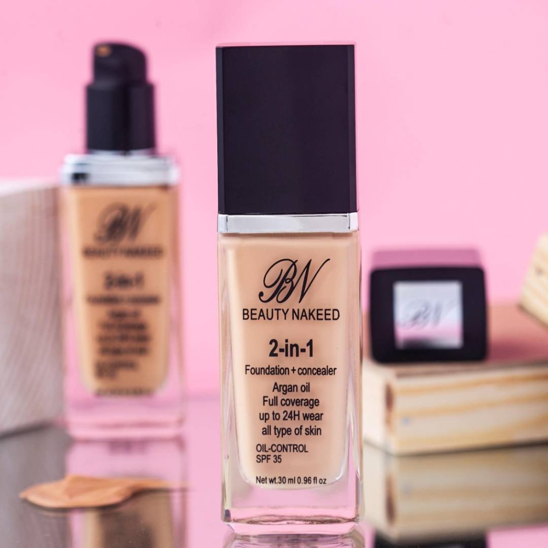BN Beauty Nakeed 2-in-1 Foundation Concealer Argan Oil Full Coverage Upto 24H Wear All Type Skin Oil Control SPF35