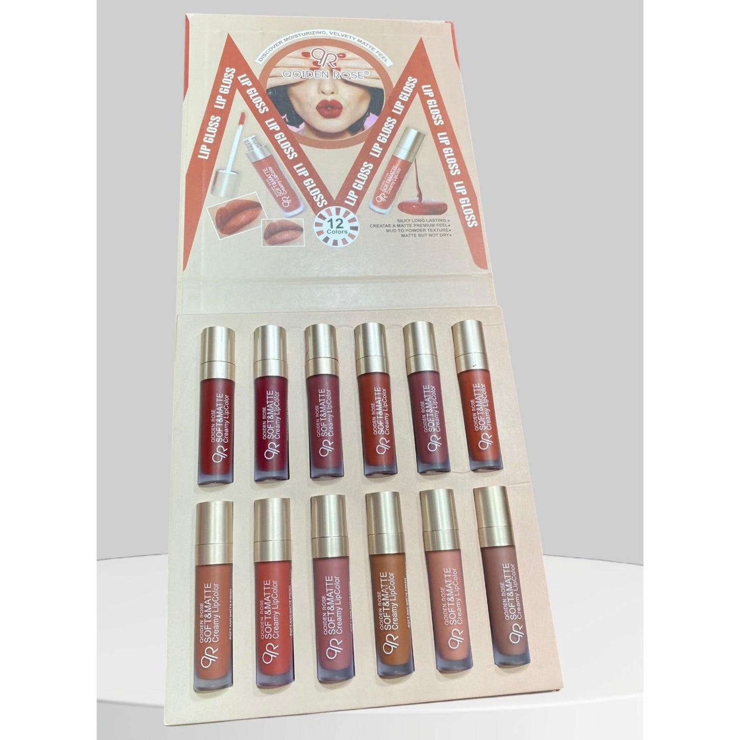 Qoiden Rose 12pcs Matte Lip Gloss Tray