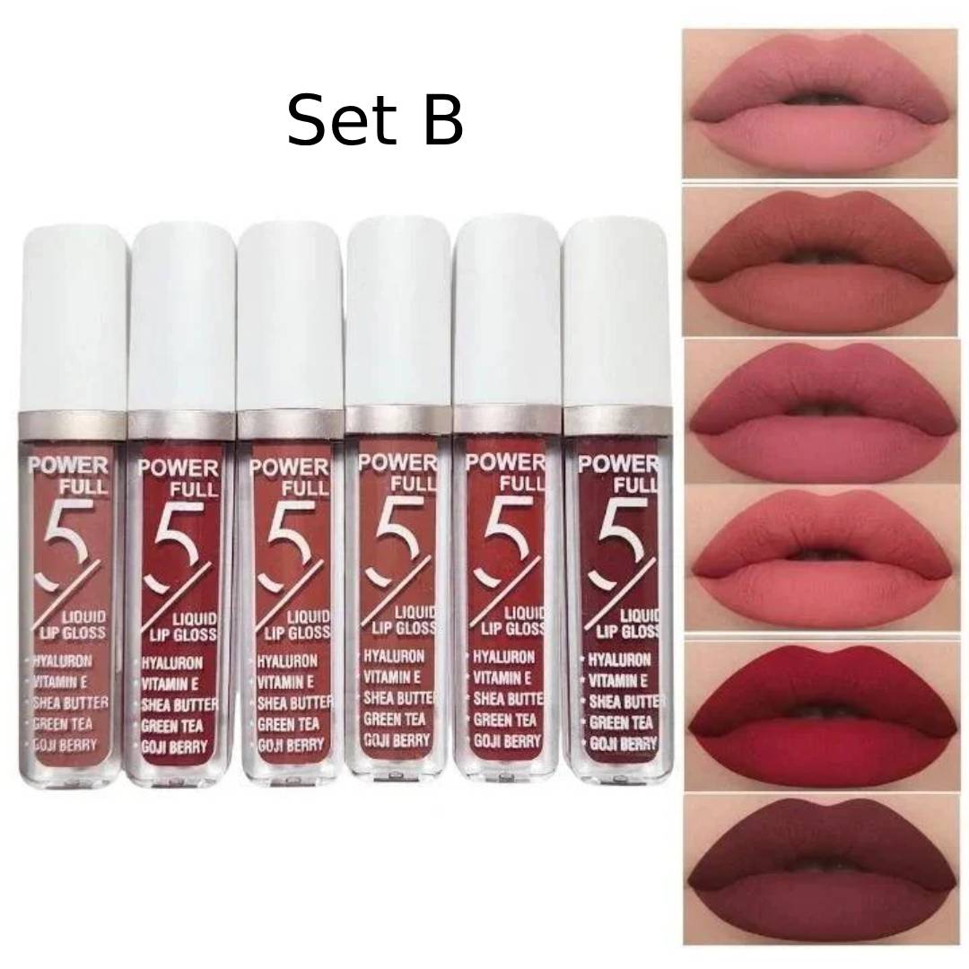 Power Full 5 Bob Matte Liquid Lip Gloss 6Pcs Set