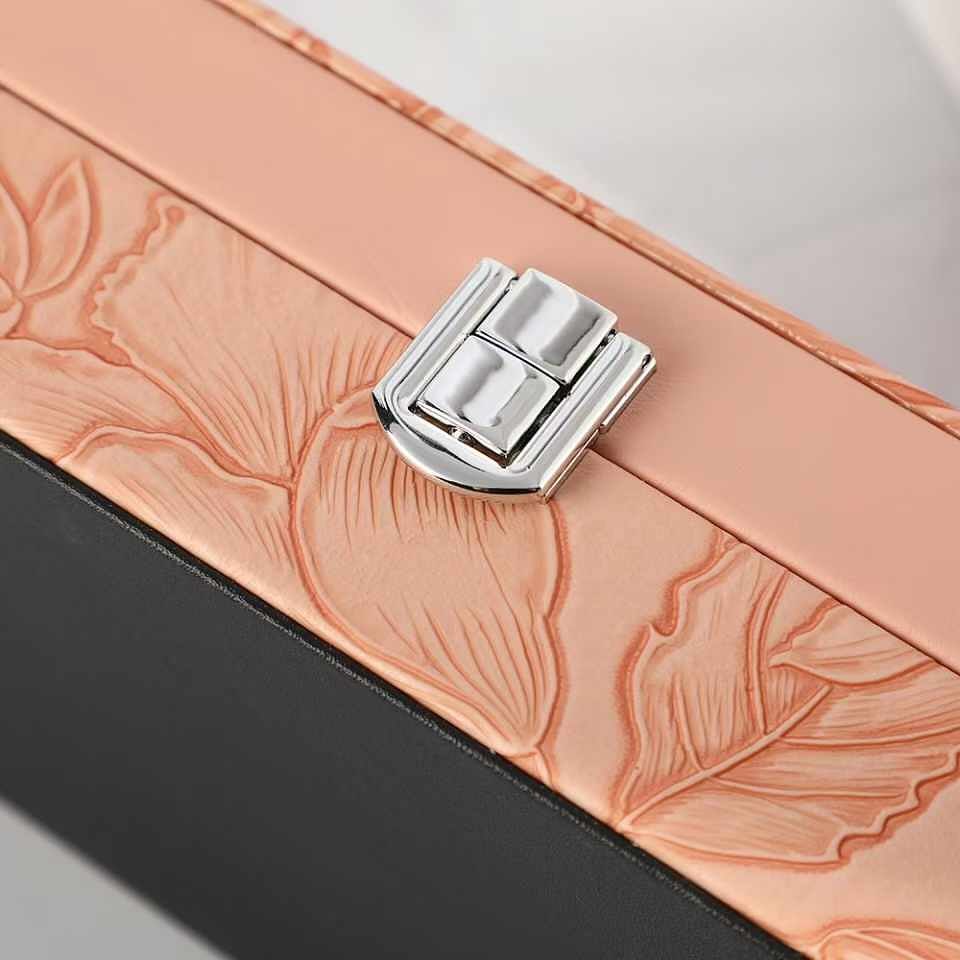 Multipurpose Luxury Self Textured Leather Jewelry Case Medium Size With Mirror BT-06