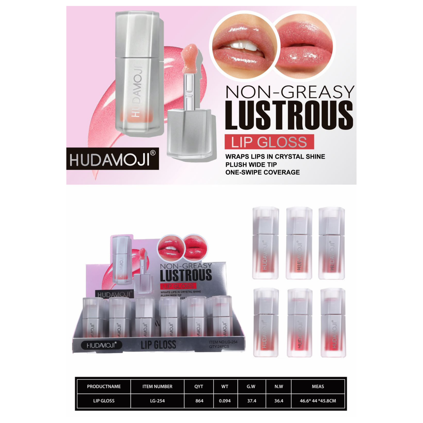 Hudamoji Non Greasy Lustruos Lipgloss 6 Pcs Set
