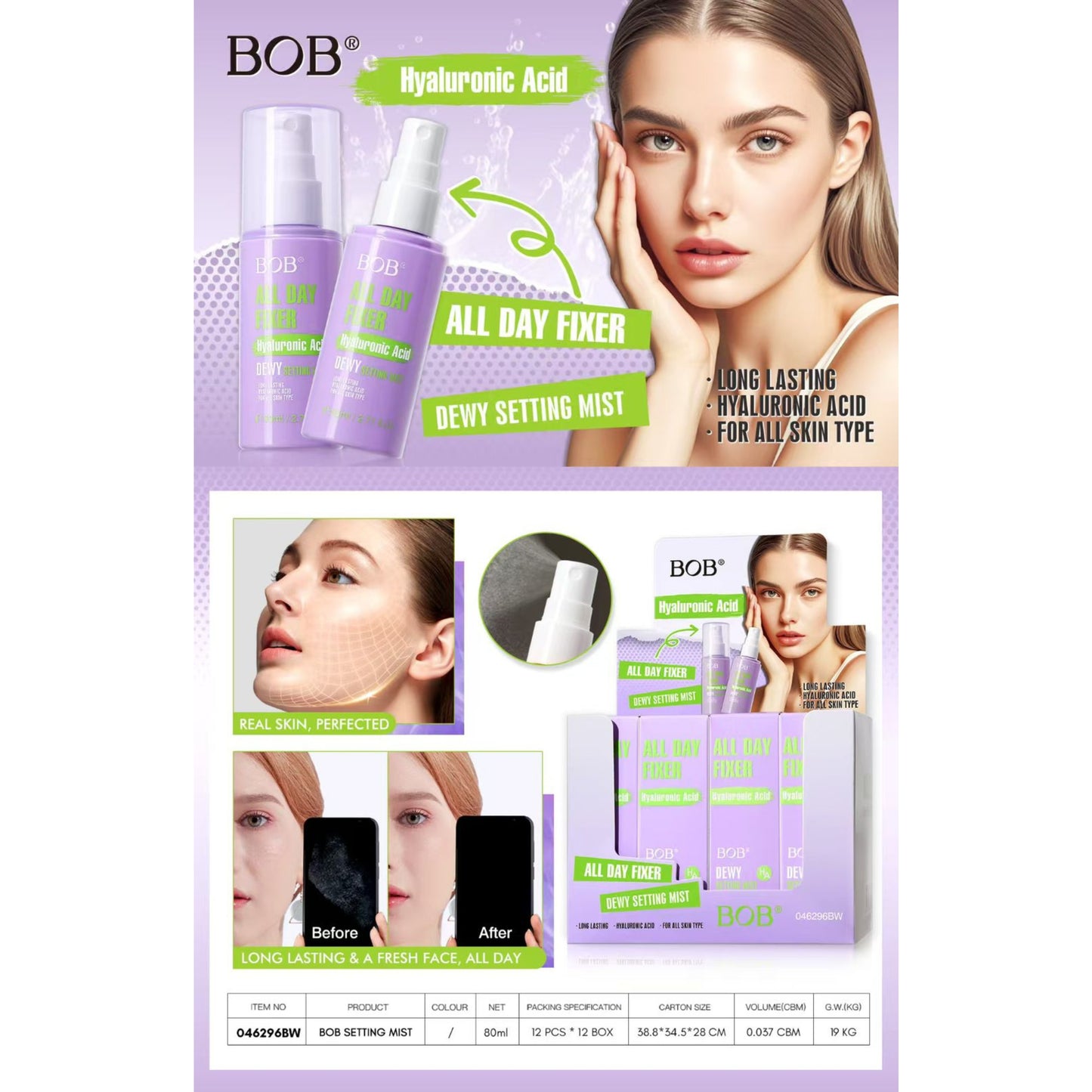 Bob Hyaluronic Acid All Day Fixer Dewy Setting Mist 80ml