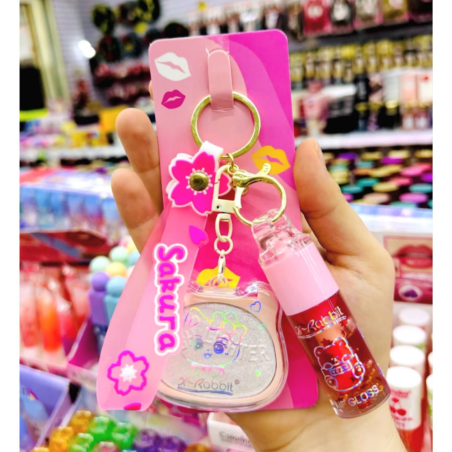 X Rabbit Card New Key Chain Highlighter And LipGloss