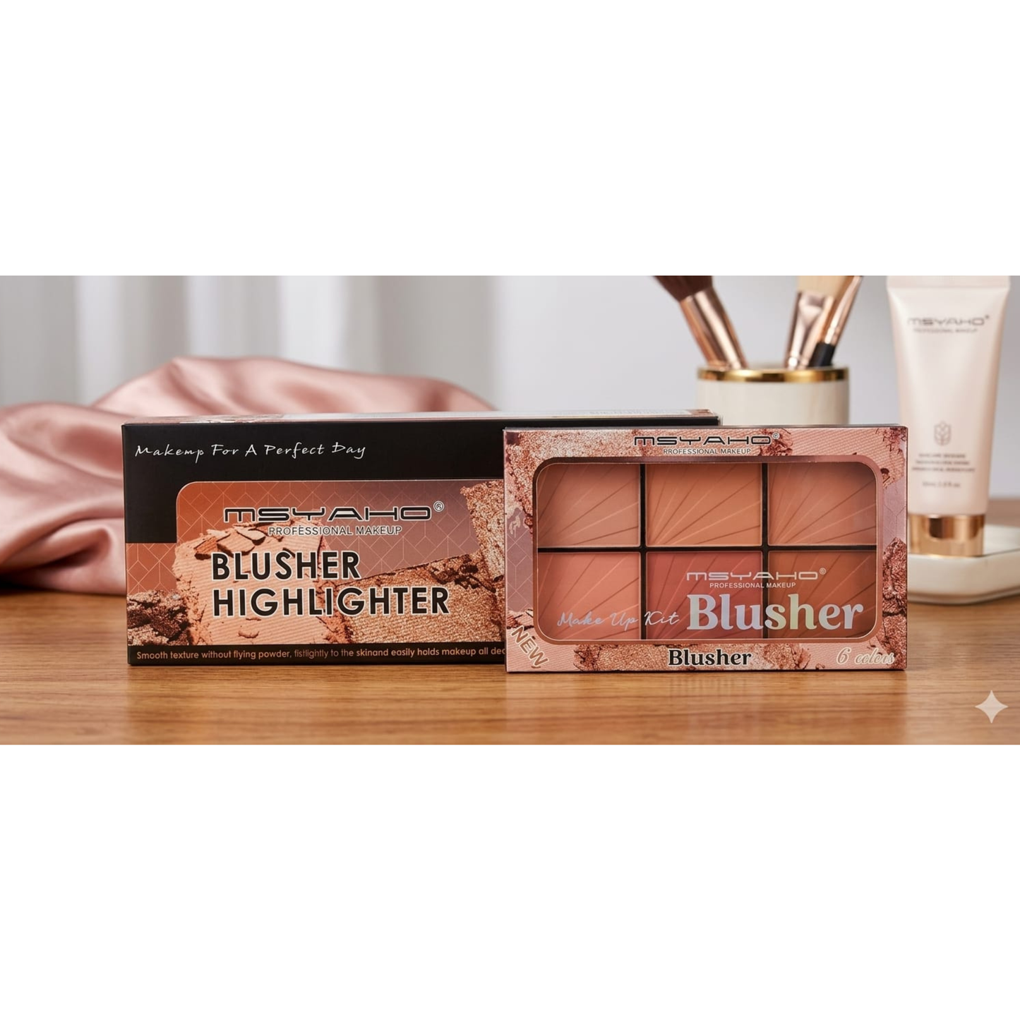 MSYAHO Professional 6 Color Blusher Highlighter Palette Natural Glow