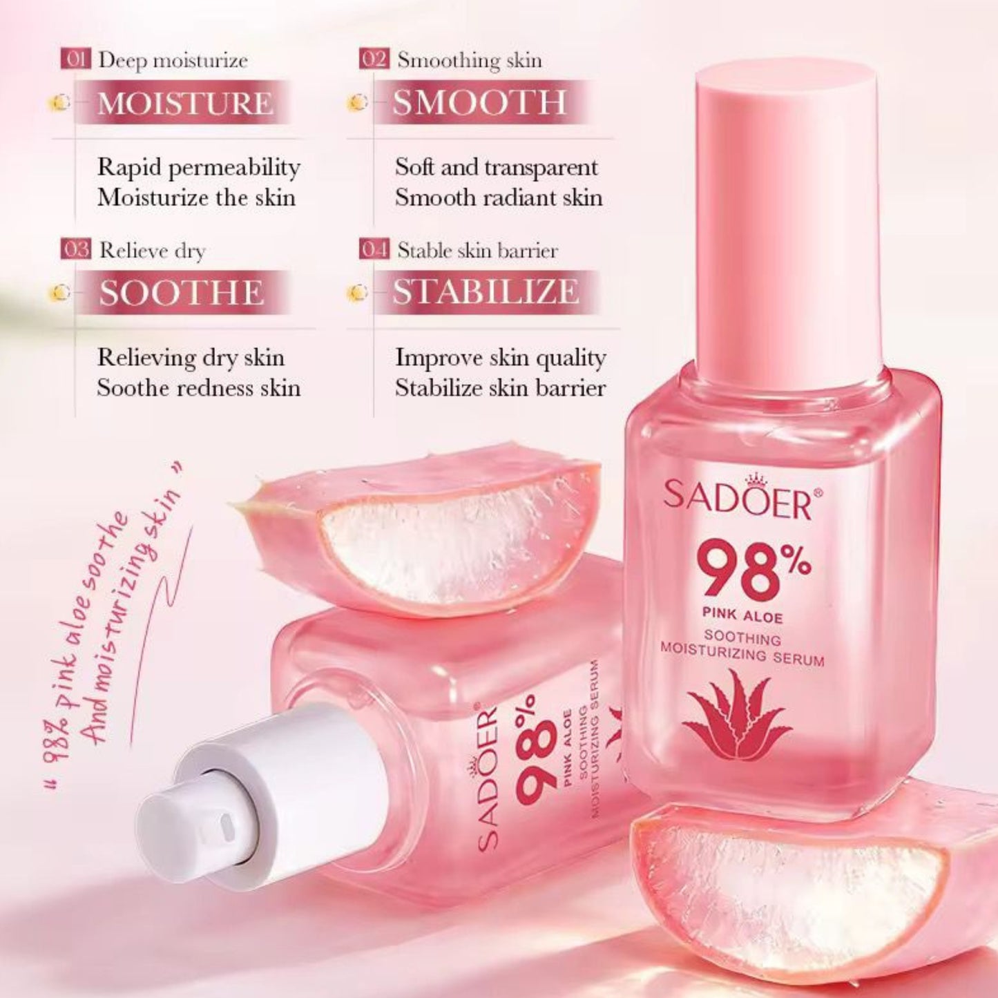 Sadoer 98% Pink Aloe Soothing Moisturizing Serum