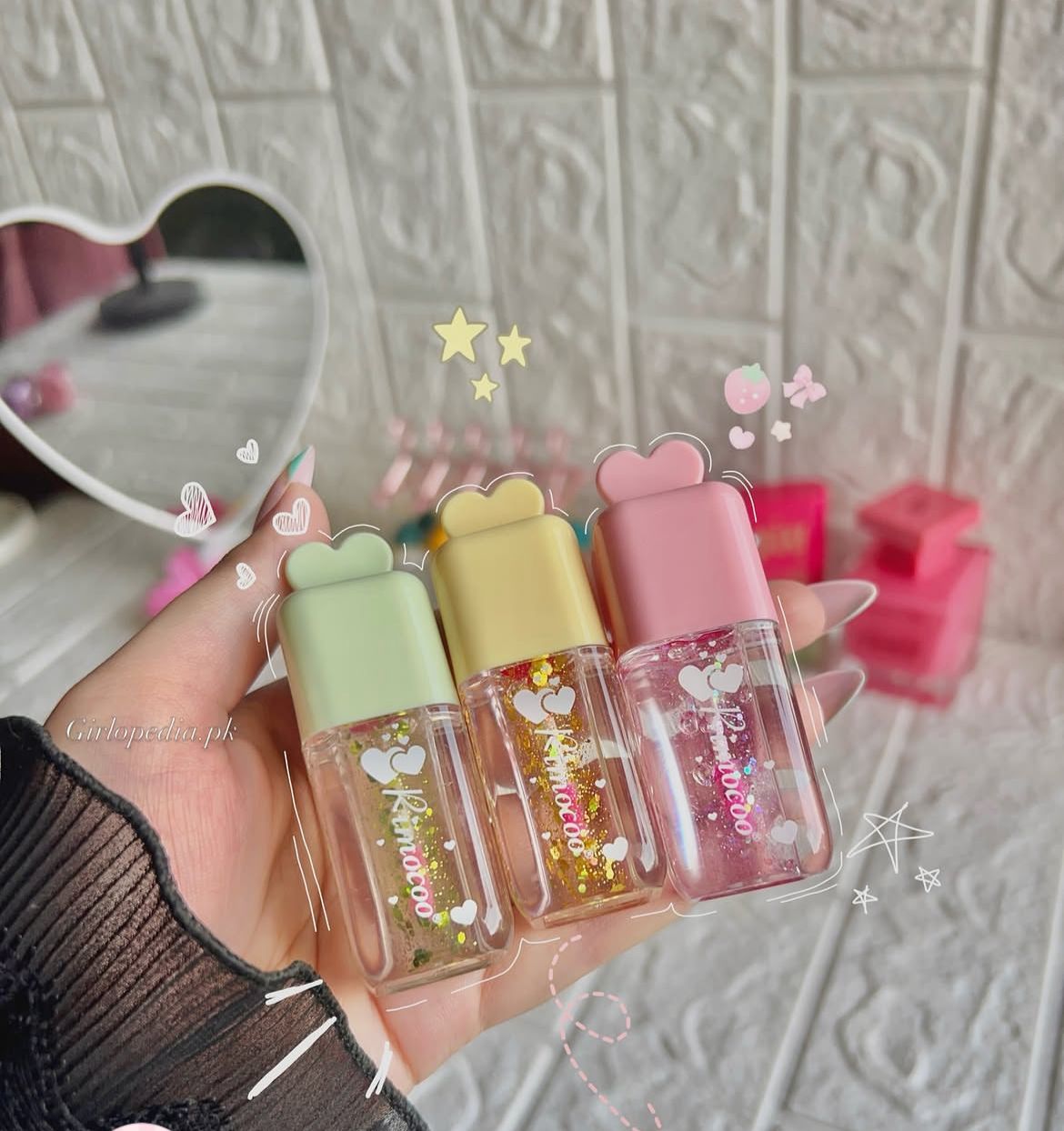 Rimocoo Glitter Lip Oil Set Long Lasting Shine 6Pcs Set