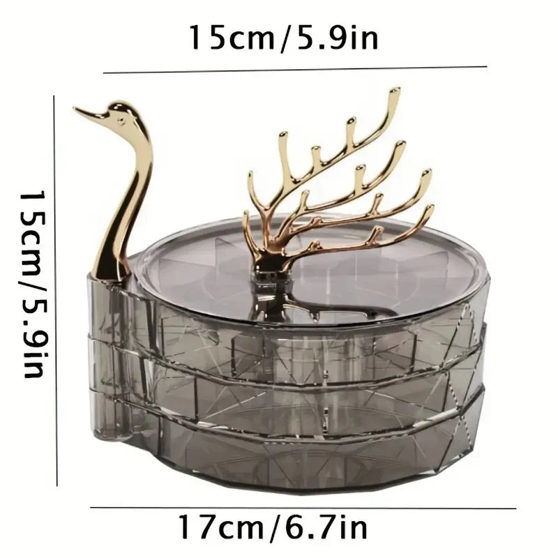 3 Layer Jewelry Case With Swan Shaped Lid