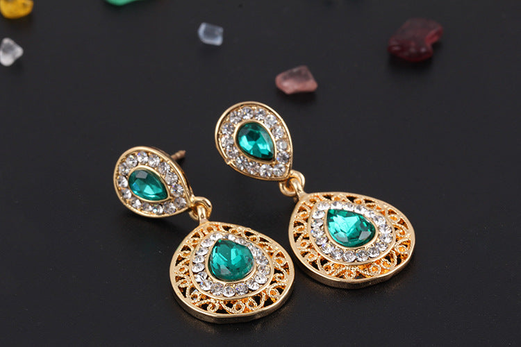 Green Stone Necklace Earrings Set