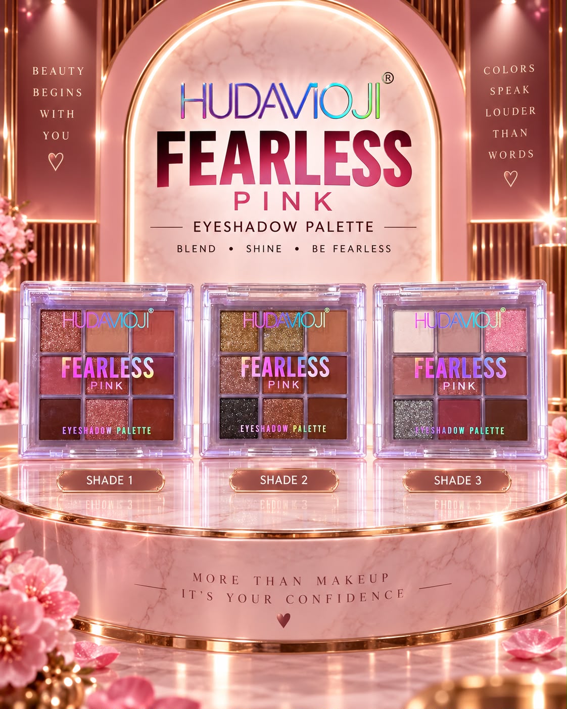 Hudamoji Fearless Pink Eyeshadow Palettes – Pack of 3