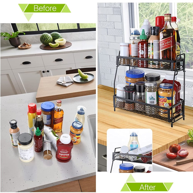 Multifunction Portable Double Layer Smart Stand Iron Shelf Rack Organizer 01507