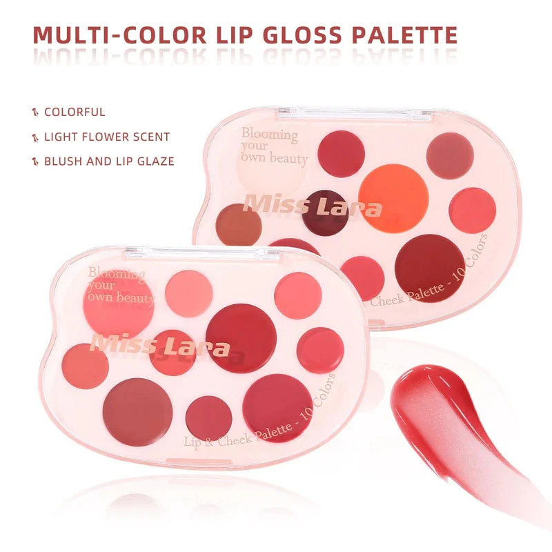 Miss Lara Aesthetic Lip & Cheek Cream Palette + Bear 12pcs Bear Mini Lip Gloss Jar