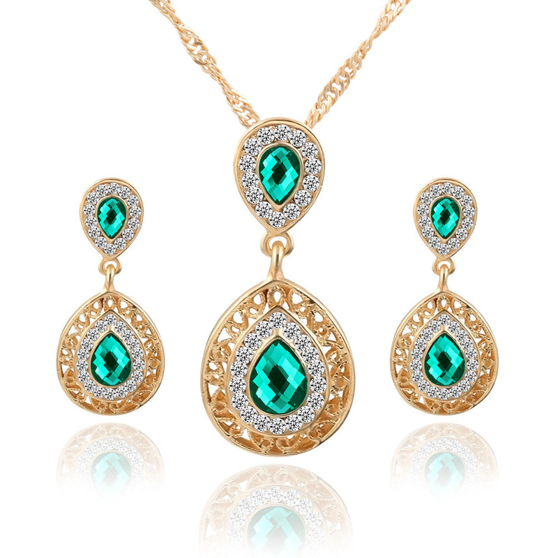 Green Stone Necklace Earrings Set