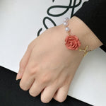 Fashion Jewellery Red Rose With Pearls Bracelet
