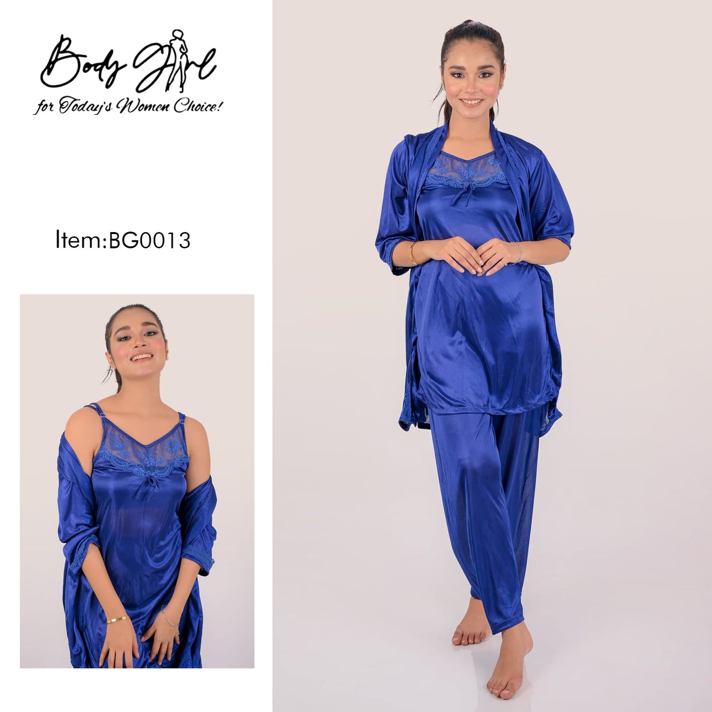 Body Girl Dreamy Royal Blue Nighty 3pcs BG0013