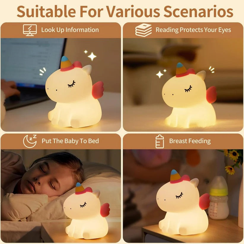USB Rechargeable Cartoon Unicorn Silicone Lamp LED Light